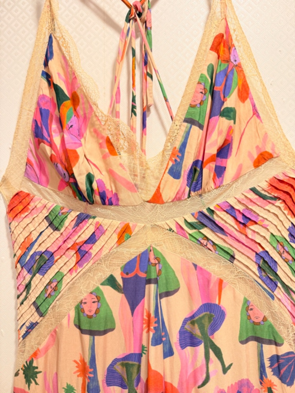 Farm Rio Fairies Sand Viscose Slip Midi Dress Boho Tropical Vacation Size Medium - Picture 9 of 16